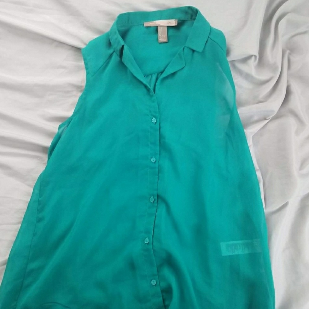 Sheer Teal Button Up Blouse